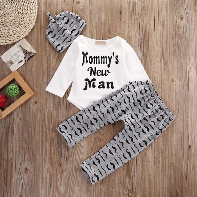 Newborn Infant Baby Clothes Long Sleeve Romper + Pants + Hat 3PCS Outfits Set