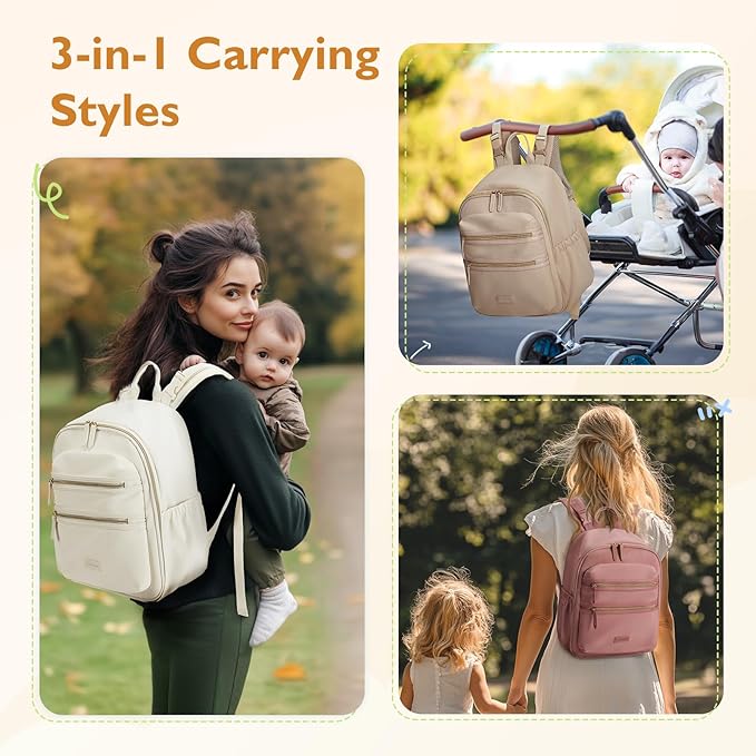 mommore Neoprene Diaper Bag Backpack Small Baby Bag Travel Mini Diaper Backpack for Newborn with Insulated Pockets (Beige)