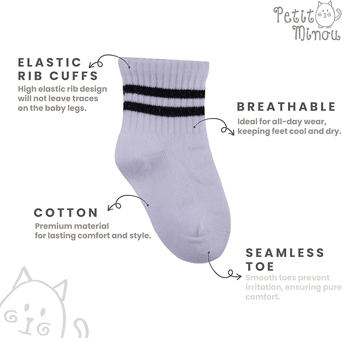 Bella Seamless-Toe Turkish Cotton Ribbed Crew Socks - Stylish and Cozy 6-Pack Baby & Toddler Socks
