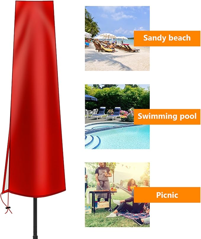 OKPOW Umbrella Covers for Outdoor Umbrellas - Small Patio Umbrella Cover for 6 ft to 9 ft Outdoor Table Umbrella - Waterproof Windproof Anti-UV Garden Parasol Covers, Red