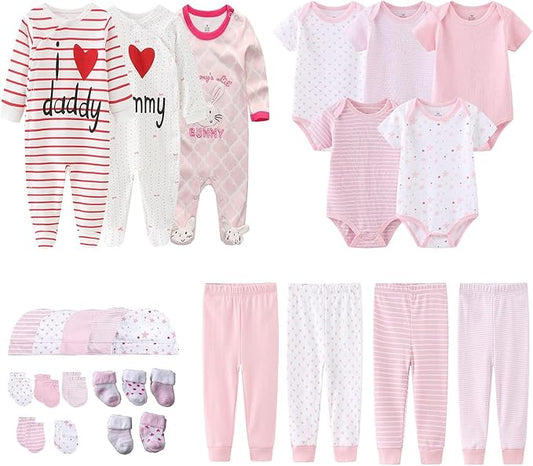 Newborn Layette Gift Set 27-Piece Baby Girl Clothes Bodysuits, Pants Essentials and Accessories 0-12Months