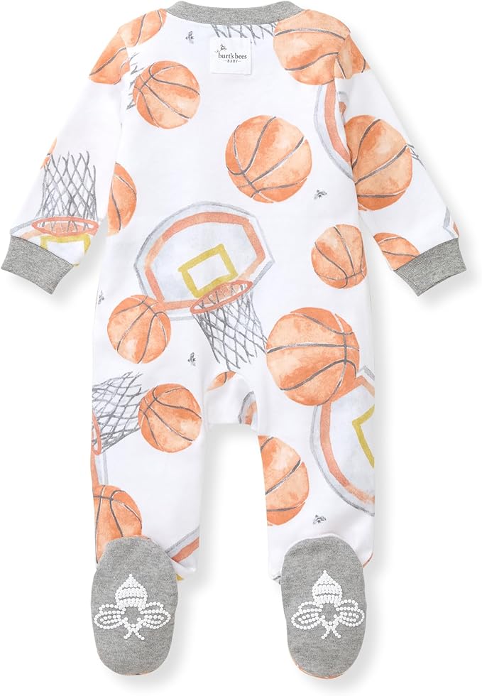 Burt's Bees Baby Baby Girls Pajamas, Zip Front Non-Slip Footed Sleeper Pjs, 100% Organic Cotton