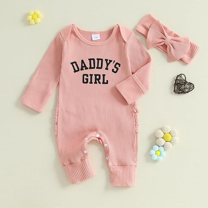 Newborn Baby Girls Rompers Knit Round Neck Long Sleeve Infant Fall Jumpsuits with Headband Coming Home Outfit