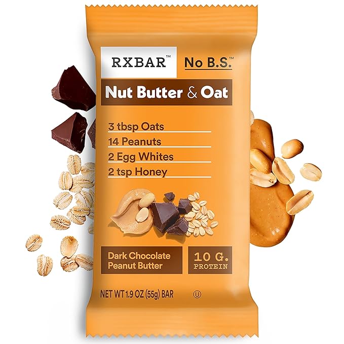 RXBAR Nut Butter and Oat Protein Bars, Protein Snacks, Snack Bars, Dark Chocolate Peanut Butter, 23.2oz Box (12 Bars)