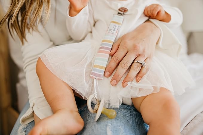 Copper Pearl Premium Knit Pacifier Holders 3-Pack: Stylish Stainless Steel Clips for Baby Girls and Boys - Prevent Floor Drops - Hope