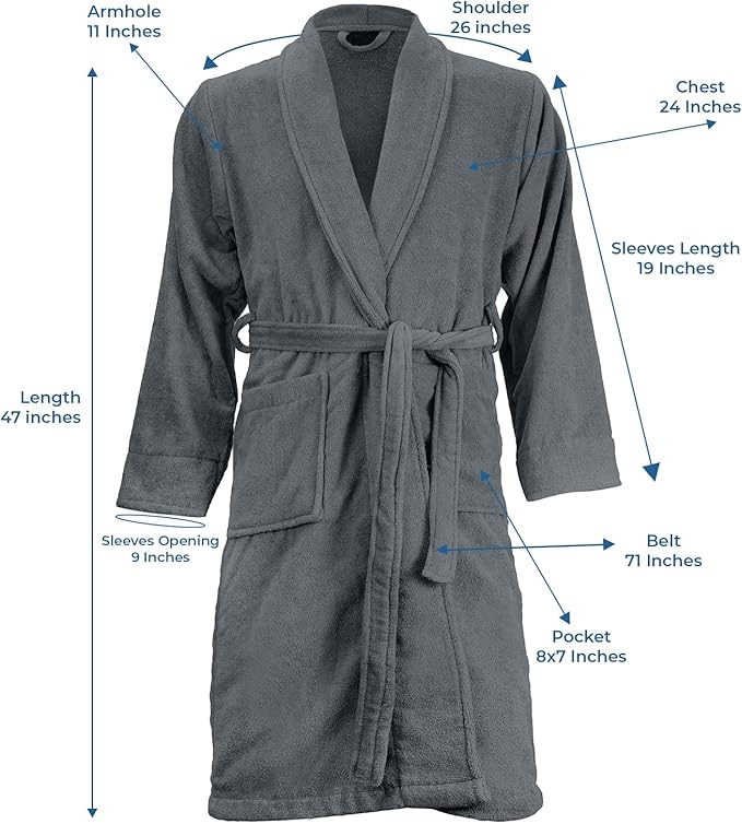 DAN RIVER Premium Cotton Terry Robes for Women and Men, Ultra Soft bathrobe with Adjustable Waist Belt and Pockets Pack of 1