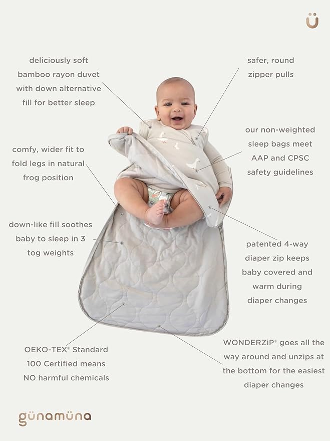 GUNAMUNA günamüna Unisex Baby, Toddler Wearable Blanket, Sleeping Bag Bamboo Rayon, Sleep Sack with Diaper Zipper, 2.6 TOG