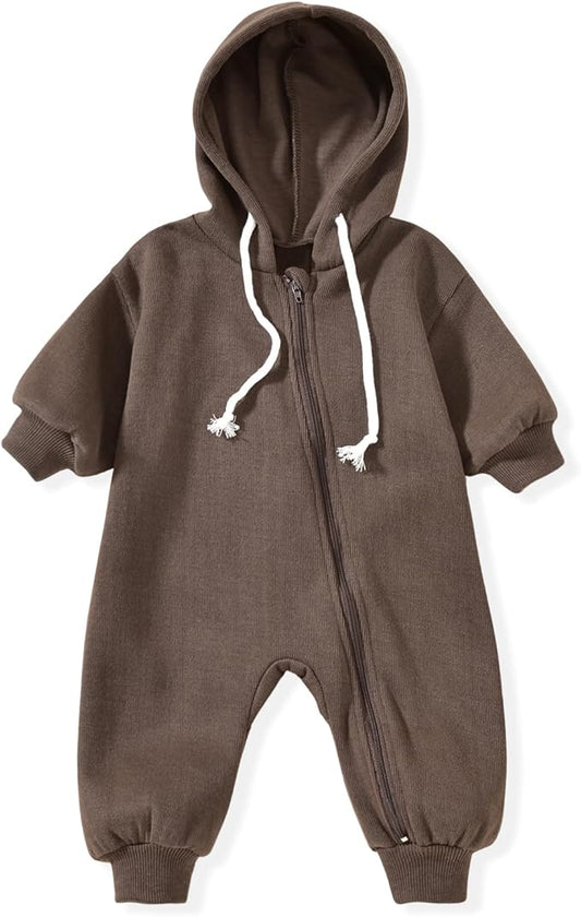 Unutiylo Unisex Baby Boys Girls Long Sleeve Infant Baby Zipper Hooded Jumpsuits Romper Loose Outfit Clothes