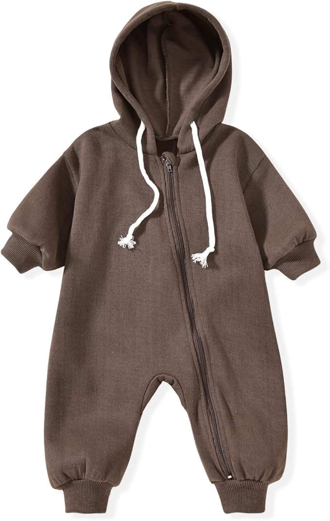 Unutiylo Unisex Baby Boys Girls Long Sleeve Infant Baby Zipper Hooded Jumpsuits Romper Loose Outfit Clothes