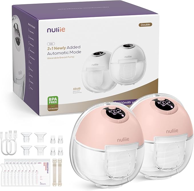Nuliie Hands-Free Breast Pump, Wearable Breastfeeding Pump 4 Modes 9 Levels with 18/21/24MM Flange, Electric Breast Pump Portable, Replaced Pumping Accessories Included (2 Packs, Pink)