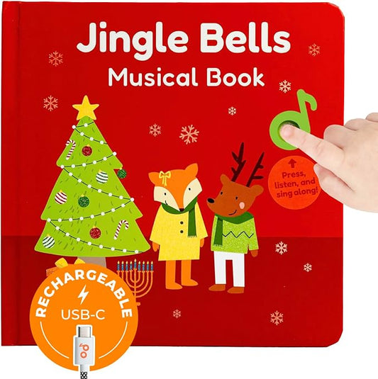 Cali's Books Jingle Bells USB-C Rechargeable Christmas Musical Book - Toddler Interactive Christmas Books for Kids and Babies - Sound Books for Toddlers 1-3 - Baby