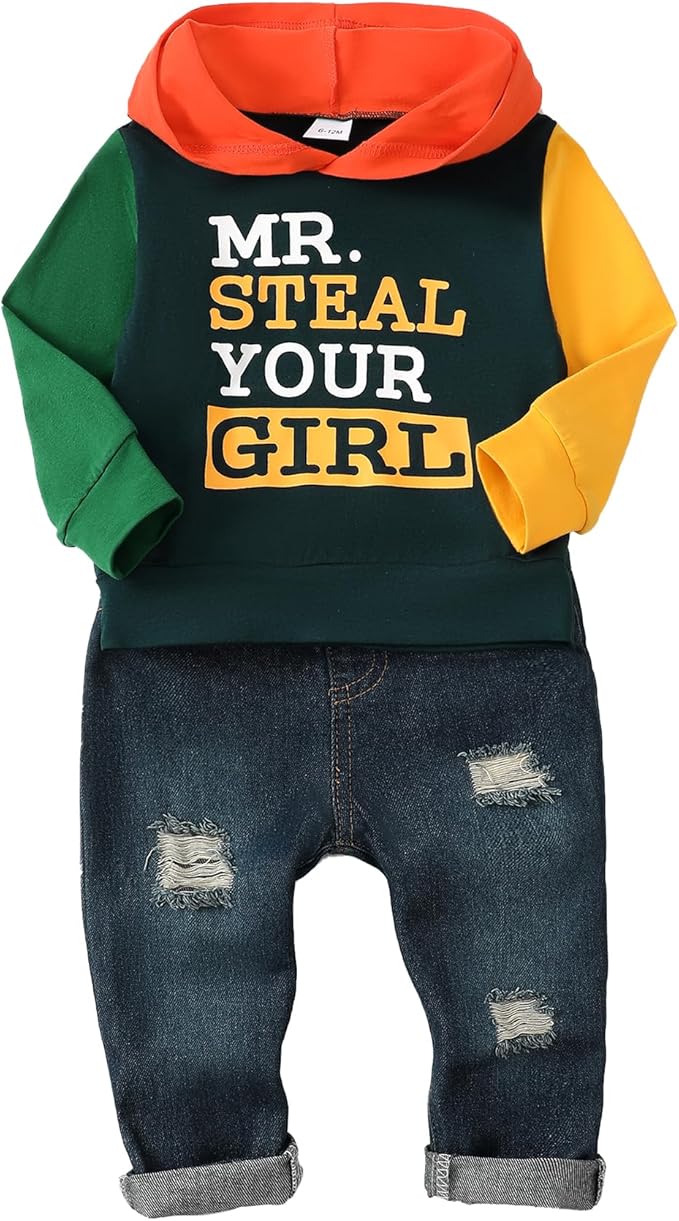 NZRVAWS Baby Boy Clothes Toddler Boy Outfit 2 3 4T 6 12 18 24 Month Fall Winter Hoodie Ripped Jeans Clothing