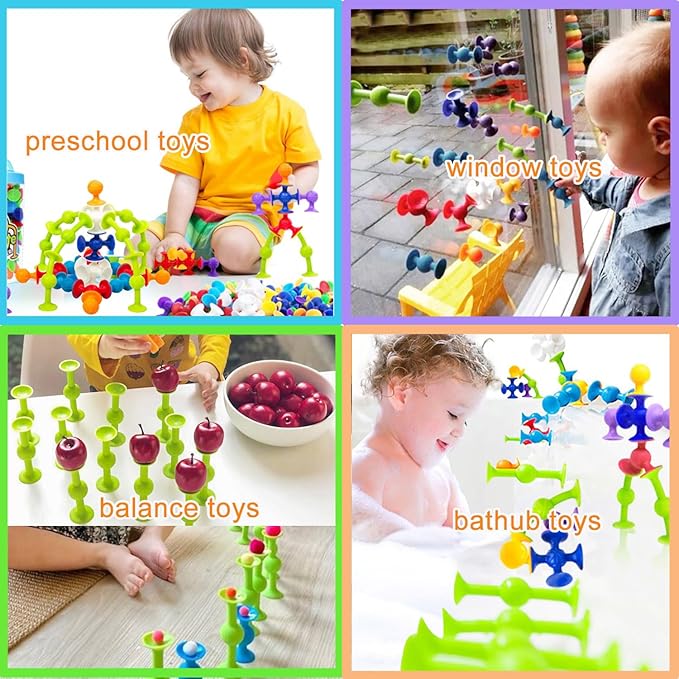 68 Piece Suction Cup Bath Construction Set - Silicone Building Blocks DIY Sucker Bathub Toys, Sensory Toy for Toddlers 3-8 Year Old Boys and Girls
