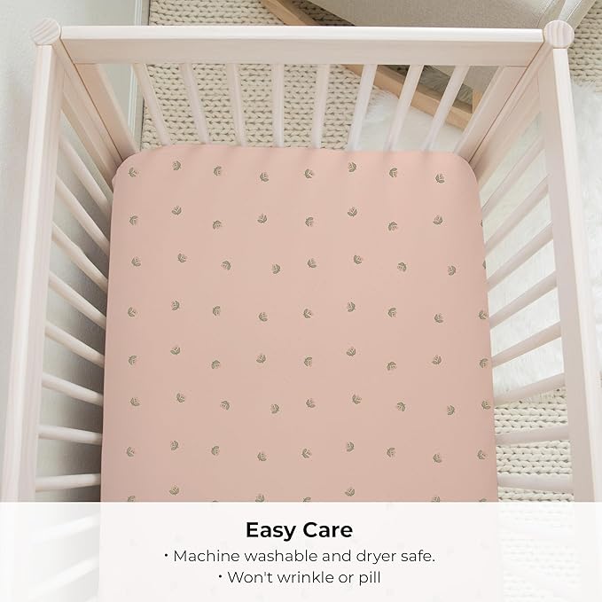 Ely’s & Co. Pack and Play Sheets, for Mini/Portable Crib, 2 Pack Fitted Playpen Play Yard Sheet Set Compatible with Graco Pack n Play, for Baby Girls, 100% Cotton, Pink Vintage Floral, 38”x24”x5”