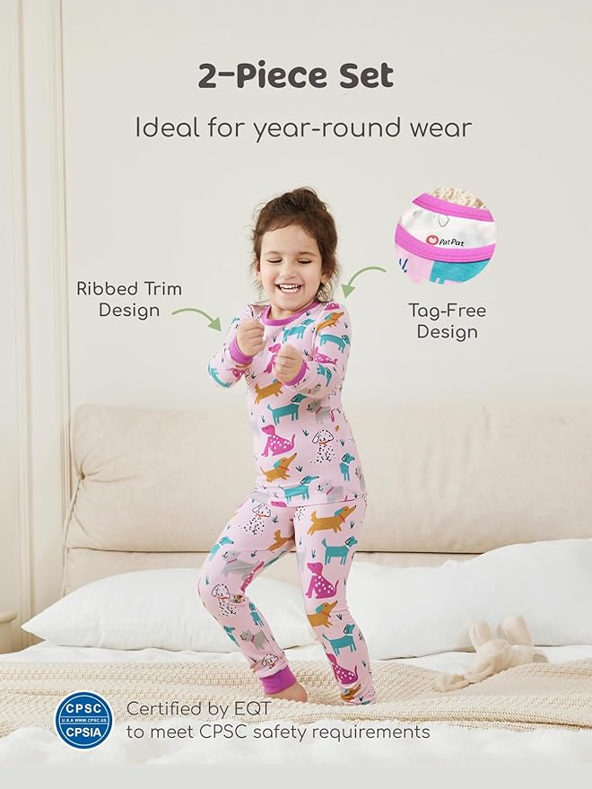 PATPAT Bamboo Viscose Pajama Sets for Toddler Boys & Girls Baby Kids, Ultra-soft Snug fit Pjs Sleepers for Birthday Holiday