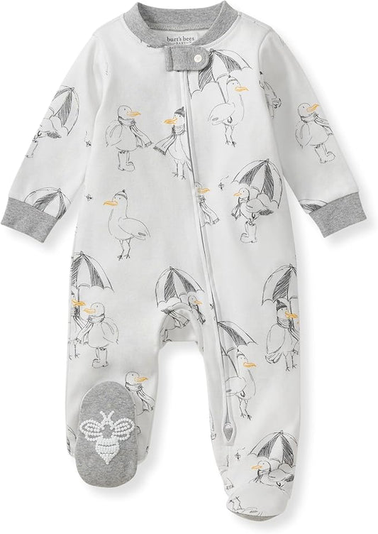 Burt's Bees Baby Baby Girls Pajamas, Zip Front Non-Slip Footed Sleeper Pjs, 100% Organic Cotton