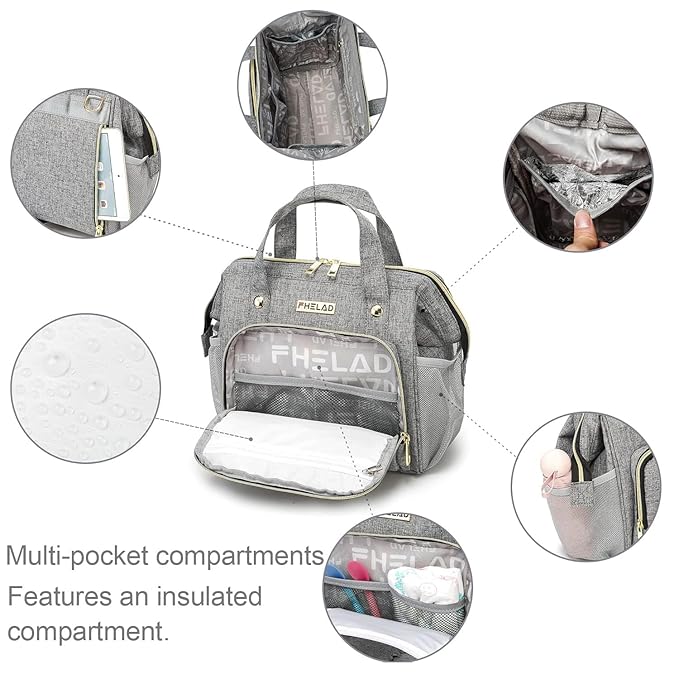 Small Diaper Bag Backpack, Crossbody Diaper Bags for Toddler, Waterproof Multi-Function Newborn Baby Stylish Mini Tote Maternity Bags Travel Backpacks with Insulated Pockets (Gray)
