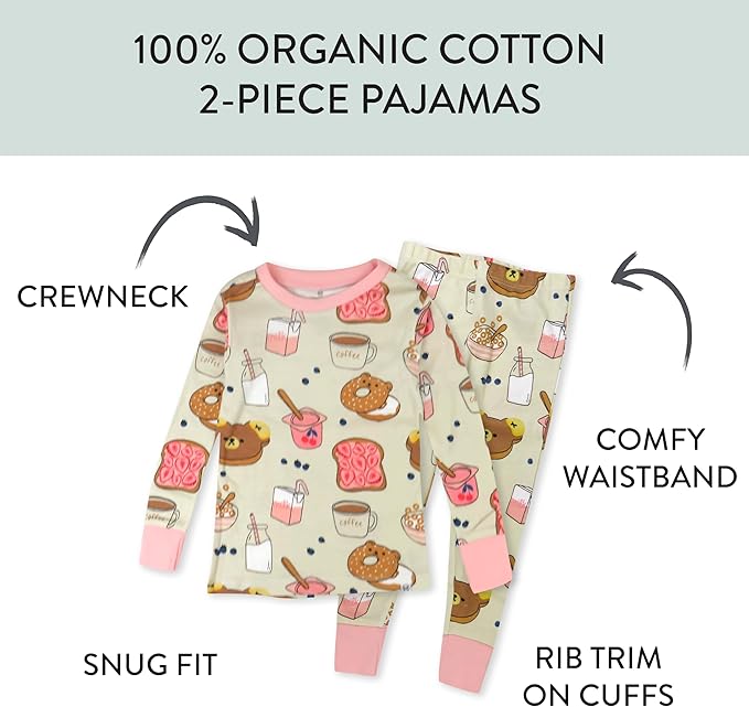 HonestBaby baby-girls 2-piece Pajamas Sleepwear Pjs 100% Organic Cotton for Baby, Toddler, Kids, Girl