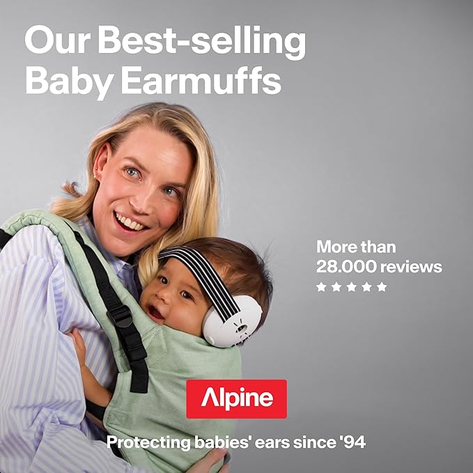 Alpine Muffy Baby Ear Protection for Babies and Toddlers up to 36 Months - CE & ANSI Certified - Noise Reduction Earmuffs - Comfortable Baby Headphones Against Hearing Damage & Improves Sleep - Black
