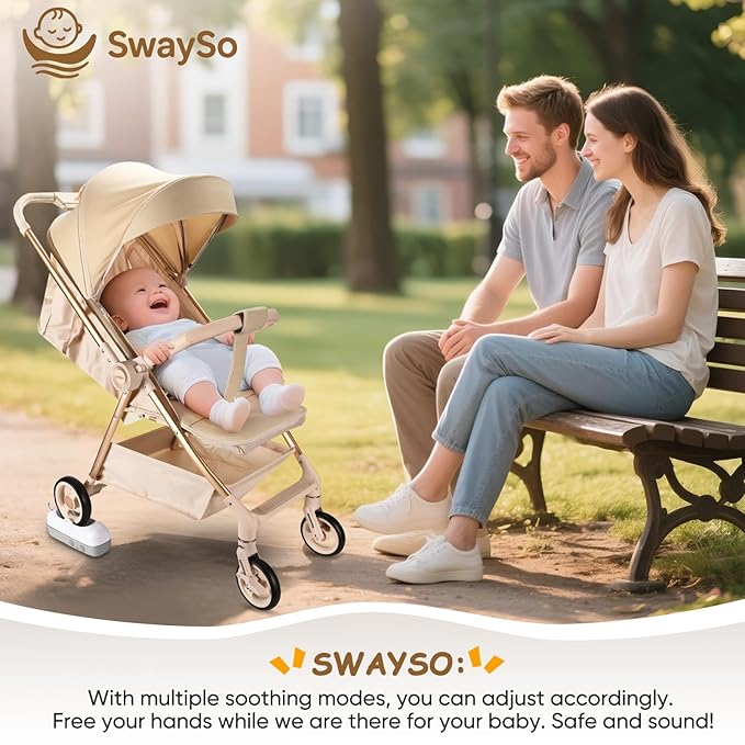 Intelligent Rocker Accessory for Baby Stroller - Automatic Soother for Peaceful Sleep - Type-C Rechargeable Cradle Roller with Adjustable Speed, Remote and Timer- Smart Rocker & Bouncer-SwaySo