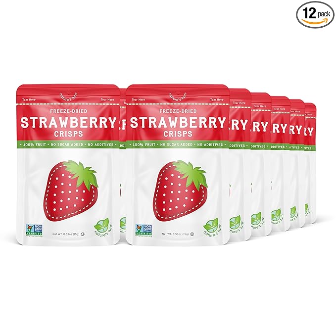 Nature’s Turn Freeze-Dried Strawberry Crisps – Healthy, Gluten-Free, Crispy & Delicious, Plant-Based Snack, Ideal for Cereal, Smoothies, School Lunches, & On-the-Go, Pack of 12 (0.53 oz Each)