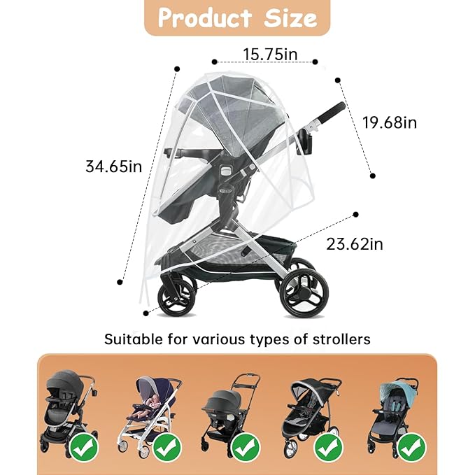 Stroller Rain Cover Compatible with Graco - Waterproof Stroller Rain Cover, Windproof Travel Weather Shield, Durable Protect from Dust and Snow with Breathable, Travel Strollers Accessories