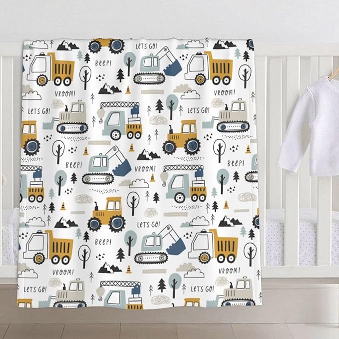 Baby Blanket Truck for Boy Girl Childish Excavator Newborn 30x40 Inch Toddler Infant Nursery Throw Blankets Double Layer Comfy Soft Plush Stroller Crib Quilt