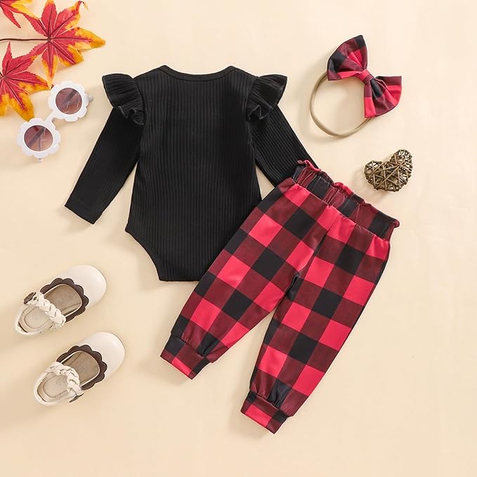 Baby Girls Clothes Ribbed Romper Bodysuit Pants Headband Set Fall Winter Outfits