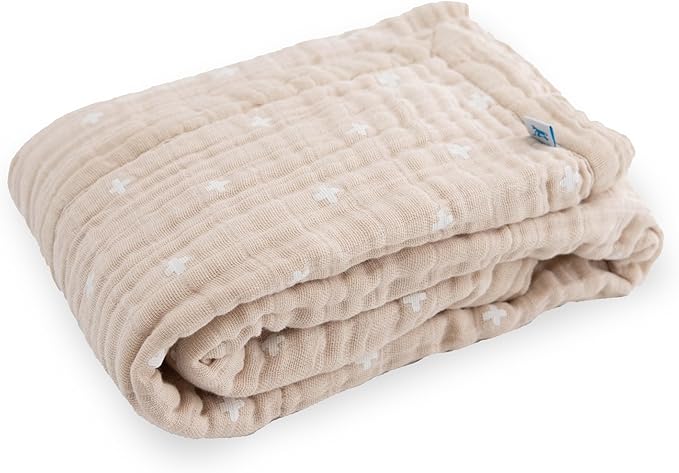 Little Unicorn Newborn Receiving Quilt | Ultra- Soft, Multi-Layered Muslin Fabric | Gift for Newborns & on-The-go (Taupe Cross)