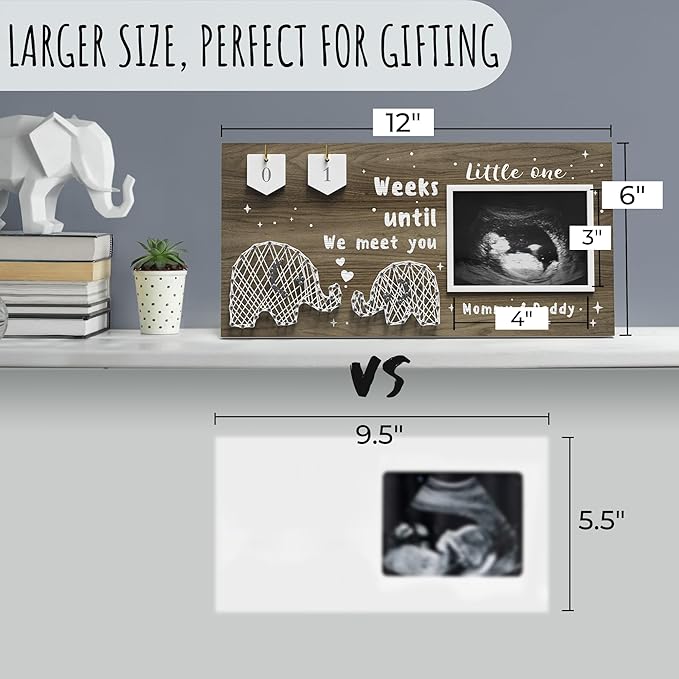 Baby Sonogram Picture Frame Countdown Weeks - Standard 4"x3" Ultrasound Photo - Pregnancy Announcements Ideas - Gender Reveal Baby-Shower Gift - New Mom Expecting Parents to Be Keepsake Gifts