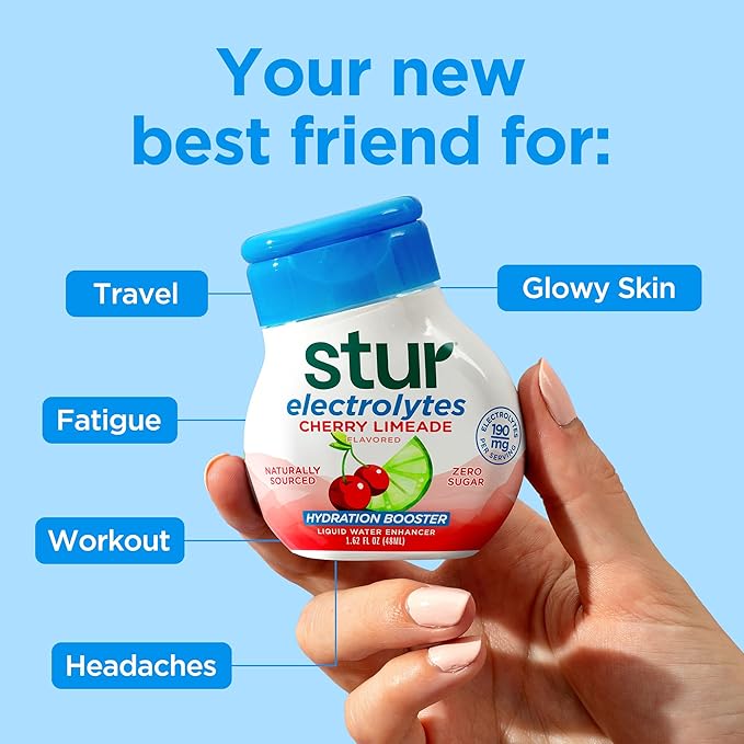 Stur Electrolyte Water Enhancer | Sweetened with Stevia | High in Vitamin C & Antioxidants | Sugar Free | Zero Calories | Keto | Vegan | 5 Bottles, Makes 90 Drinks (Cherry Limeade)