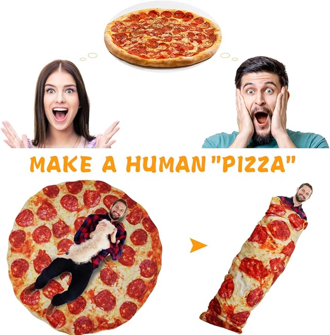 Lhedon Pizza Blanket Adult Size, Blankets Queen Size, 80 Inches Round Pepperoni Pizza Food Blanket, Funny Gift for Women Men, Flannel Blanket for Bed Office Travel