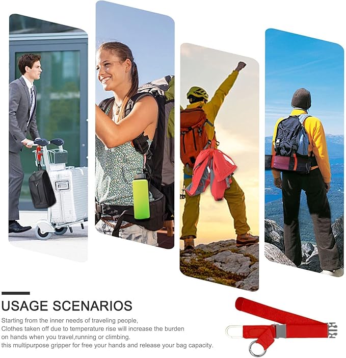 Elastic Jacket Gripper with D-Ring Hook and Buckle, ZINZ D-Ring Hook Baggage Suitcase Straps Belts Travel Accessories, Makes Your Hands Free