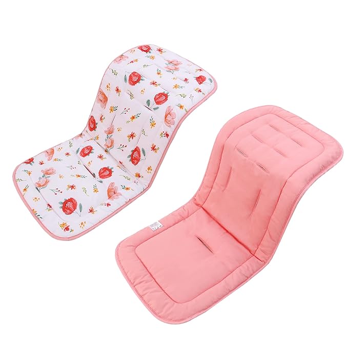 Baby Carriage Cushion, Universal Breathable Stroller Mat, Stroller Cushion for Strollers 100% Cotton, 34x78cm 1 Pack（Flowers+Pink））