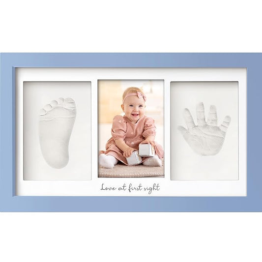 Baby Hand and Footprint Kit - Clay Handprint Keepsake Frame, Newborn Nursery Picture Frame, Personalized New Mom Gifts for Baby Shower & Registry (Cornflower)