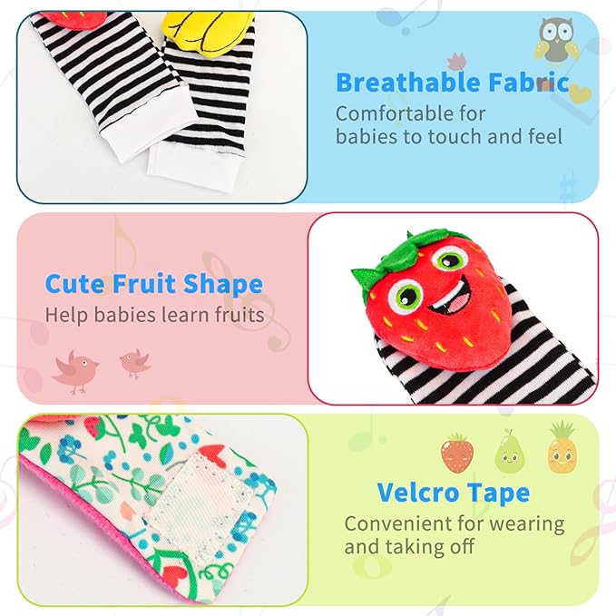 Baby Wrist Rattles Sock Toys - Newborn Baby Sock Toys Over 0 Years Old, 8PCS Soft Foot Finder and Wrist Rattle Set, Hand and Feet Rattles, Sensory Developmental Socks for Infants Girl Boy Gifts