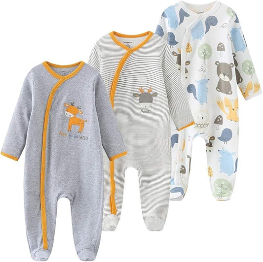 Kiddiezoom Baby Footed Cotton One-Piece Romper Jumpsuit Pajamas