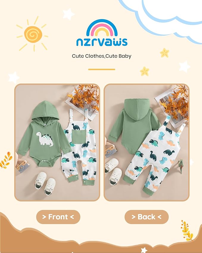 NZRVAWS Baby Boy Clothes Newborn Outfits Infant Romper Fall Winter Hoodie Pocket Pants Overalls Set NB-18M