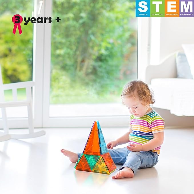 STEM Magnetic Tiles 70pcs, Montessori Sensory Building Blocks for Toddlers Ages 3+ Educational Construction Toys with Stacking Blocks, Creative Learning for Boys & Girls