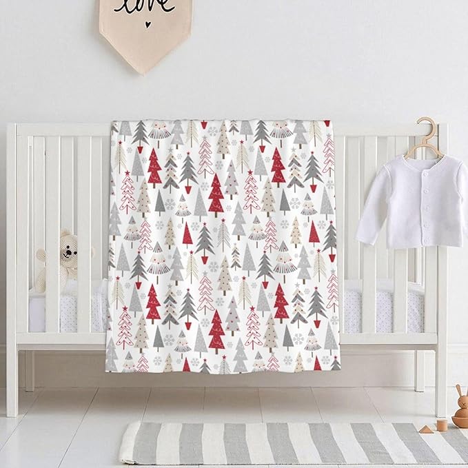 Baby Blanket Christmas Pine Tree White Winter for Boy Girl Newborn 30x40 Inch Toddler Infant Nursery Throw Blankets Double Layer Comfy Soft Plush Stroller Crib Quilt
