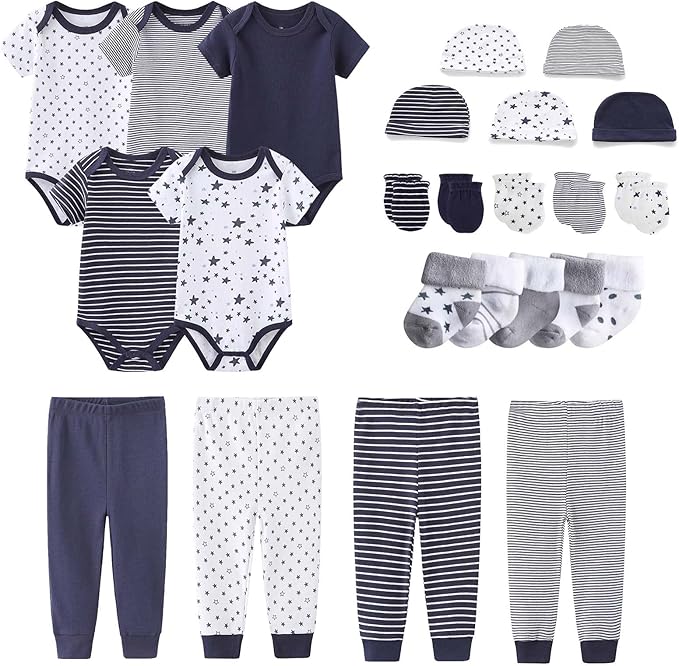 Newborn Layette Gift Set Bodysuits Pants for Baby Girl and Boy 24 Piece 100% Cotton Essentials and Accessories