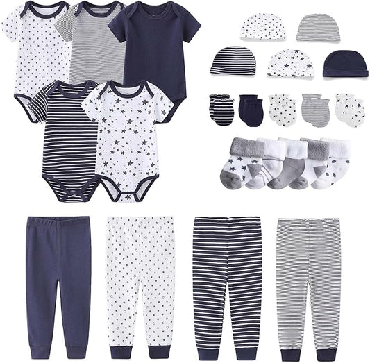 Newborn Layette Gift Set Bodysuits Pants for Baby Girl and Boy 24 Piece 100% Cotton Essentials and Accessories