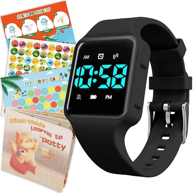 Toddler Potty Training Set – Potty Training Watch with Musical/Vibration Countdown Alerts, Fun Board Book, Progress Chart & Reward Stickers – Interactive Potty Training Kit for Kids Ages 2-6