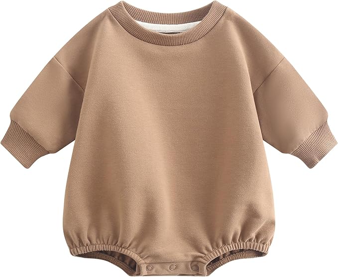 Bafeicao Baby Boy Girl Sweatshirt Romper Organic Cotton Solid Color Long Sleeve Bubble Romper Oversized Warm Fall Winter