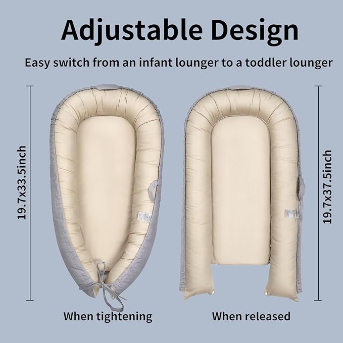 Infant Lounger, Portable Baby Nest Cover, 100% Cotton, Breathable & Reversible, Baby Lounger for Newborn, Adjustable Baby Floor Seat for Tummy Time, Essentials for Newborns