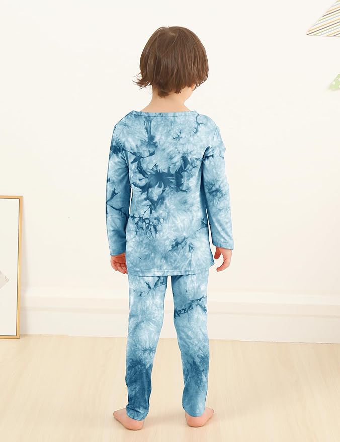 Jimonda Kids Toddler Soft Rayon From Bamboo Pajamas Long Sleeve Boys Girls Sleepwear Outdoor 4pcs Set Tops&Pants Tie Dye Pj