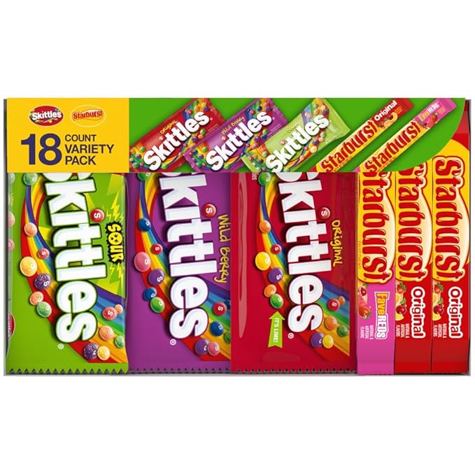 SKITTLES & STARBURST Variety Pack Full Size Chewy Candy Assortment, 37.05 oz, 18 Bars