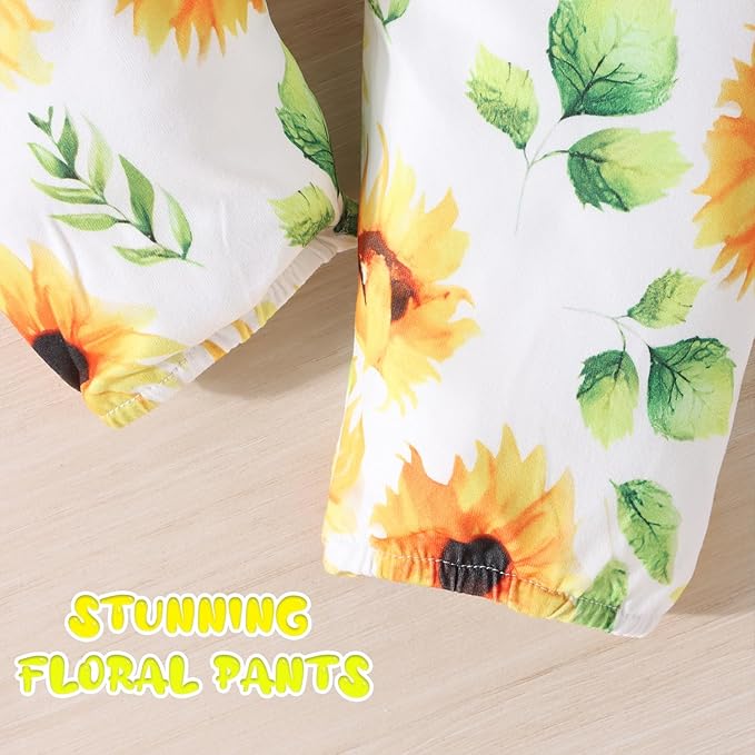 GDTOGRT Baby Girl Clothes Newborn Infant Outfits Ruffle Romper+ Floral Pants + Cute Headband Sets for Girls