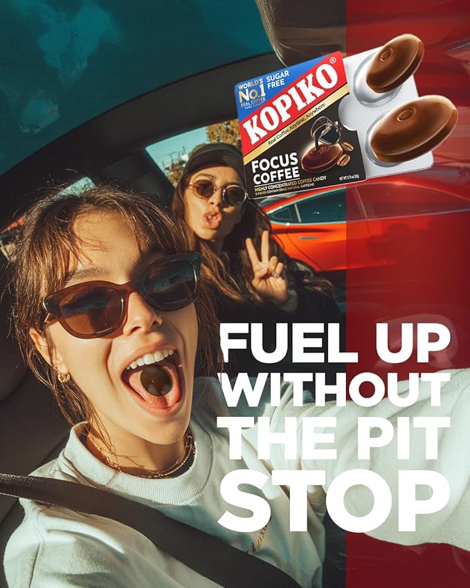 Kopiko Focus Coffee Candy – Have 80mg Caffeine per 2 Pieces for Energy & Mental Focus – Sugar-Free Hard Candy with Real Indonesian Coffee Extract (12 Pack w/4 Candies Each)