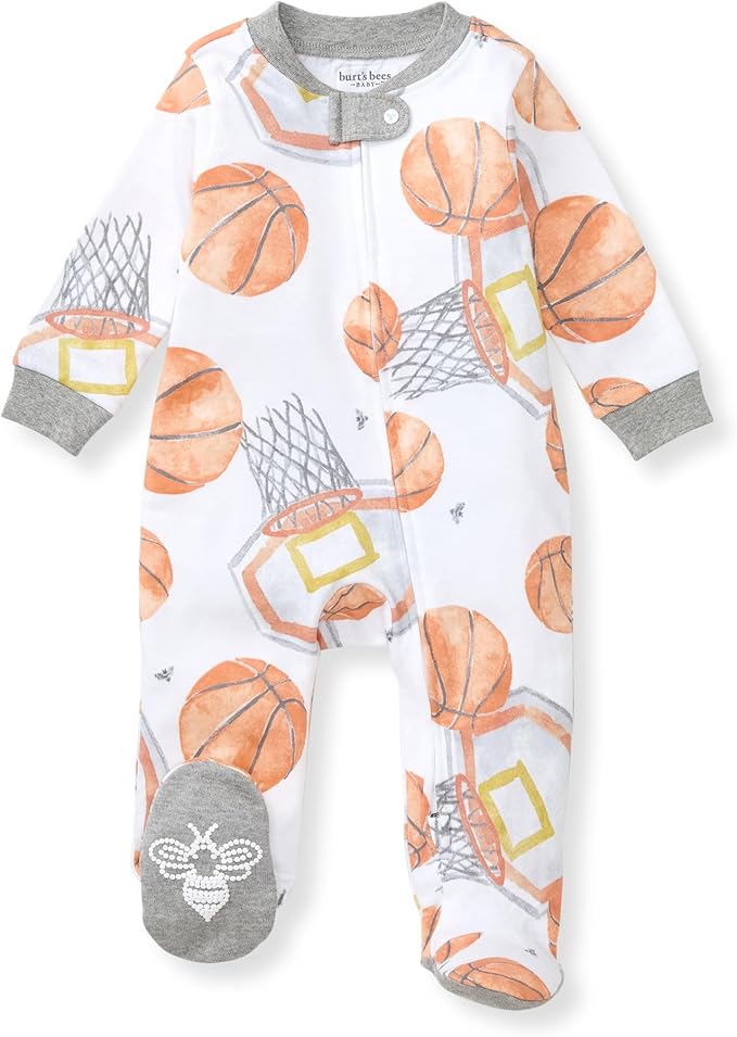 Burt's Bees Baby Baby Girls Pajamas, Zip Front Non-Slip Footed Sleeper Pjs, 100% Organic Cotton